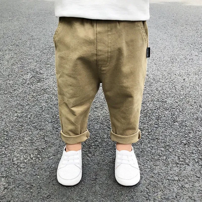 1 -7 Years Spring Fall Kids Children Pants Baby Boy Cotton Washed Casual Trousers Elastic Waist Straight Multiple Styles
