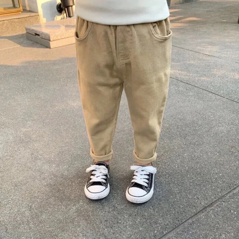 1 -7 Years Spring Fall Kids Children Pants Baby Boy Cotton Washed Casual Trousers Elastic Waist Straight Multiple Styles