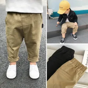 1 -7 Years Spring Fall Kids Children Pants Baby Boy Cotton Washed Casual Trousers Elastic Waist Straight Multiple Styles