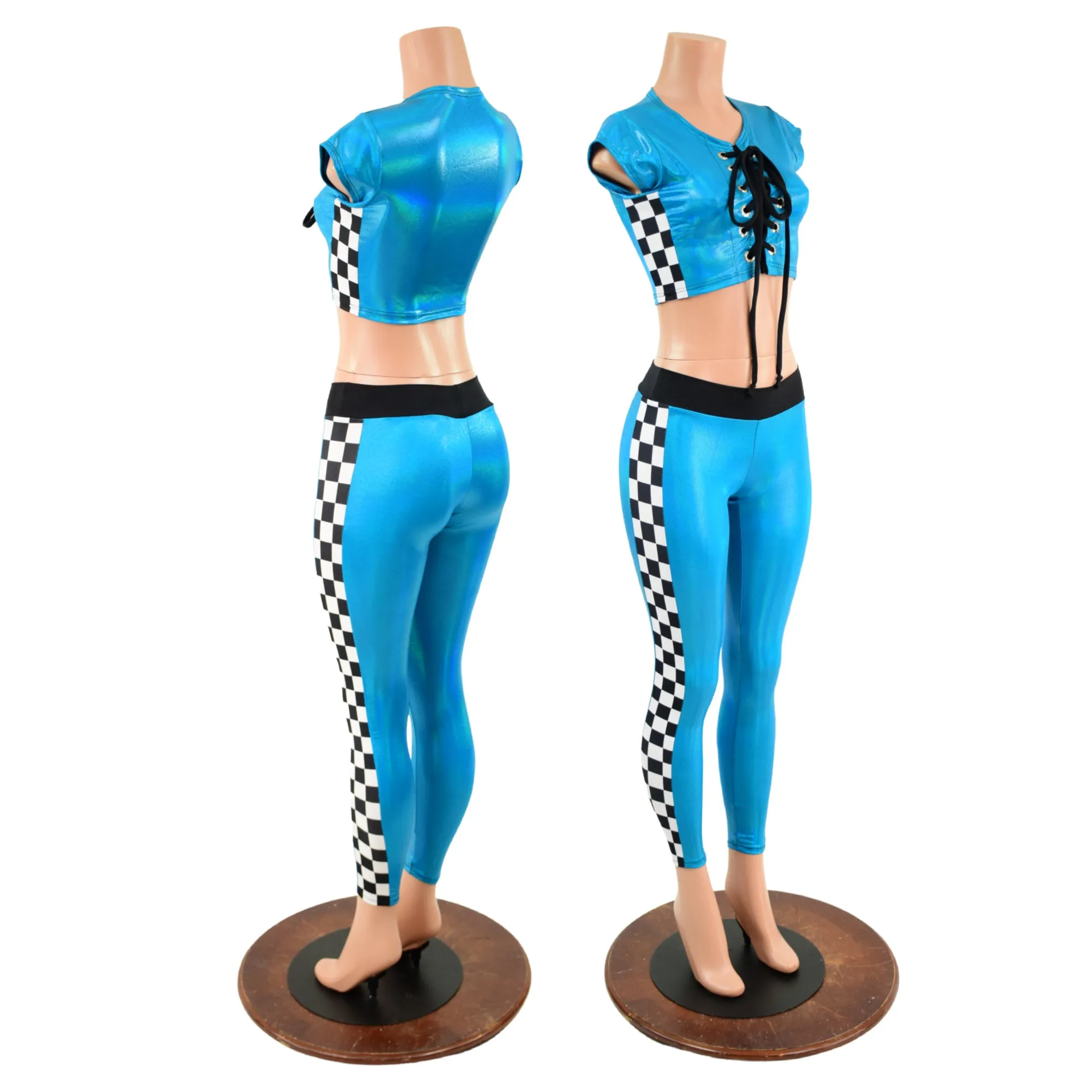 2PC Lace Up Side Panel Top & Midrise Leggings Set