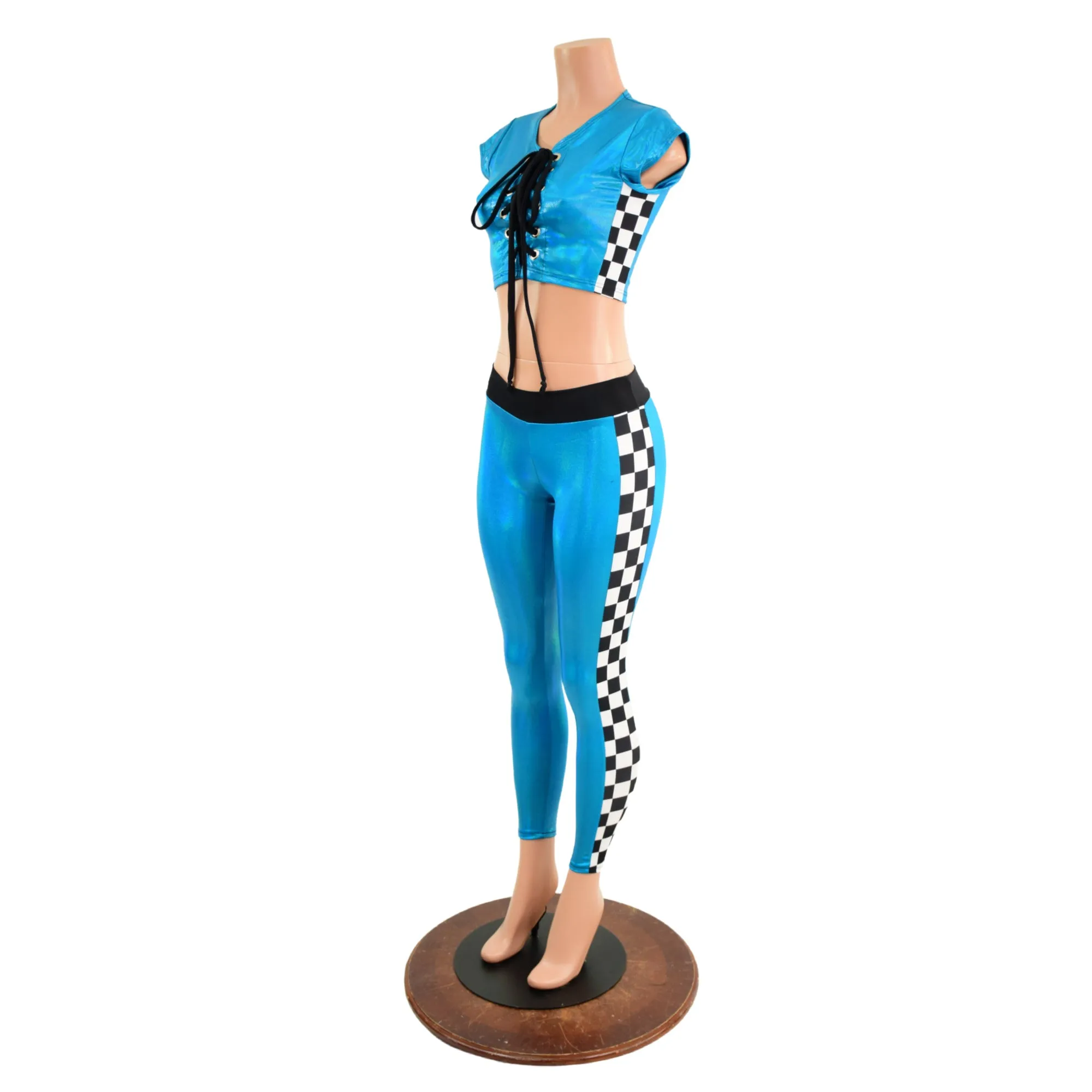 2PC Lace Up Side Panel Top & Midrise Leggings Set