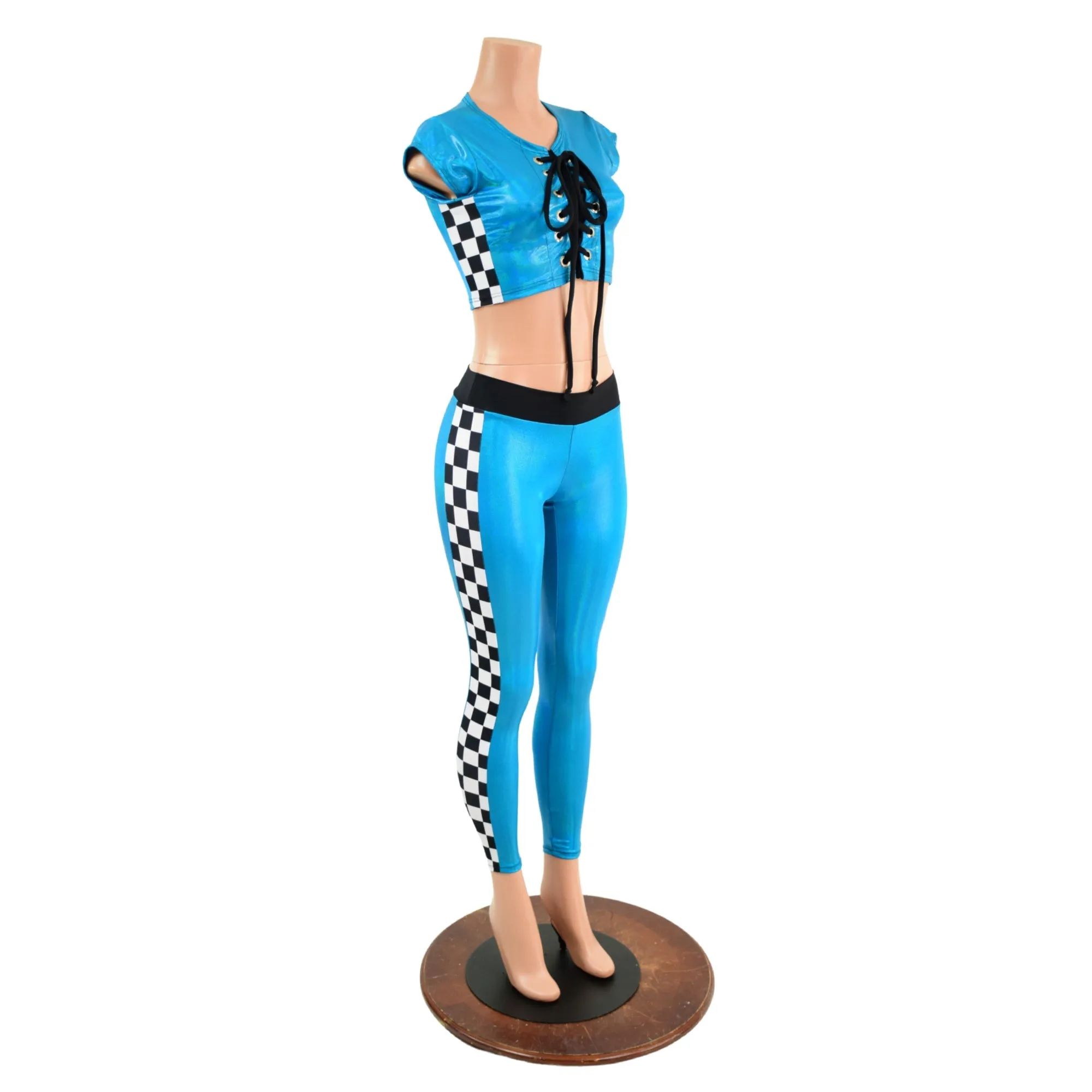 2PC Lace Up Side Panel Top & Midrise Leggings Set
