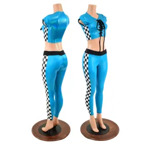 2PC Lace Up Side Panel Top & Midrise Leggings Set