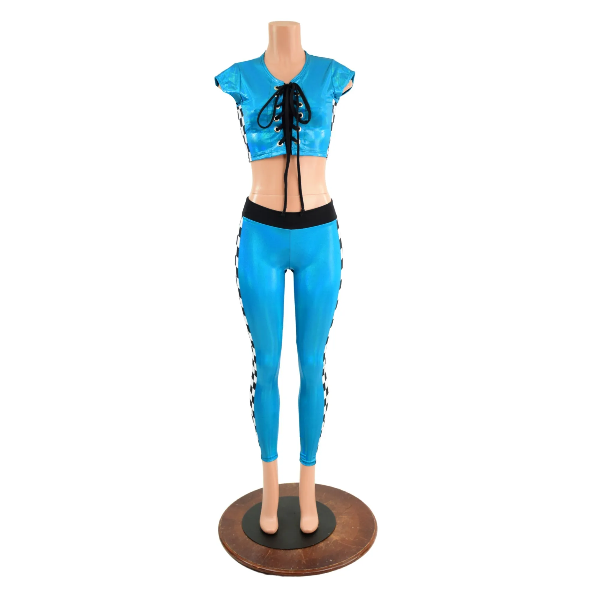 2PC Lace Up Side Panel Top & Midrise Leggings Set
