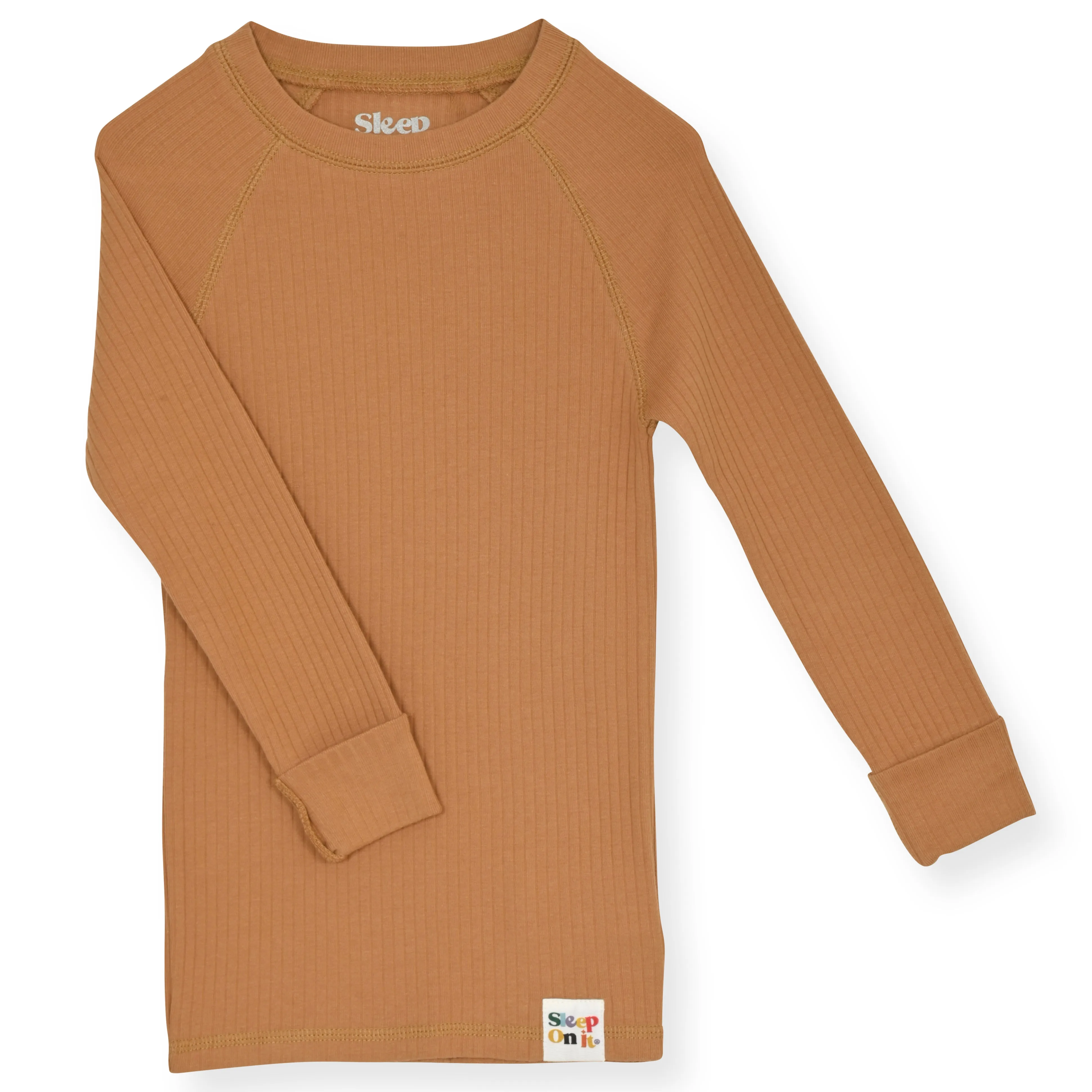 4-Piece 100% Organic Cotton Rib Knit Pajama Sets for Boys & Girls, Blue & Caramel