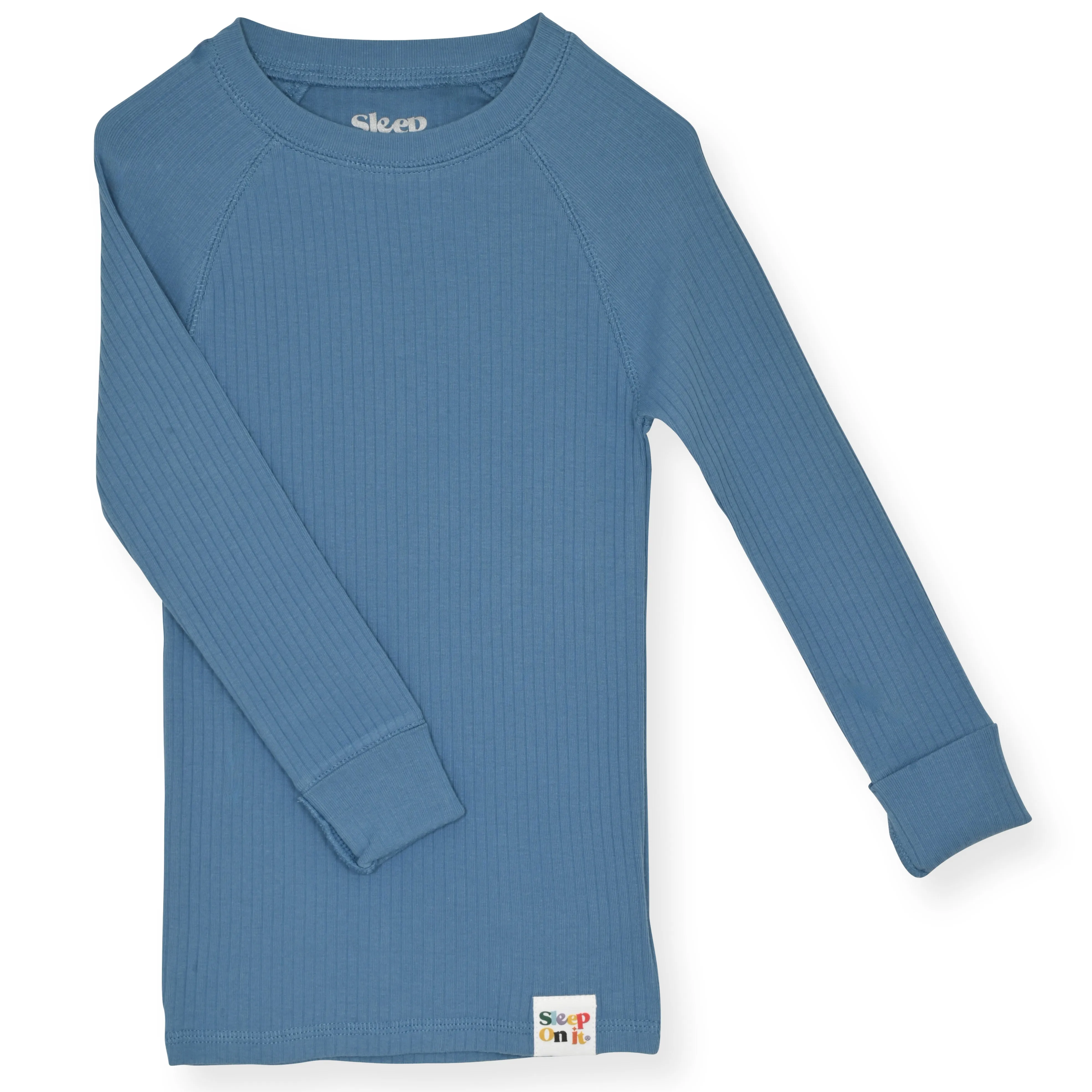 4-Piece 100% Organic Cotton Rib Knit Pajama Sets for Boys & Girls, Blue & Caramel