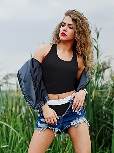 4 Pieces Basic Crop Tank Tops Sleeveless Racerback Crop Sport Top for Women (Dark Green, Black, White, Chocolate,Large)