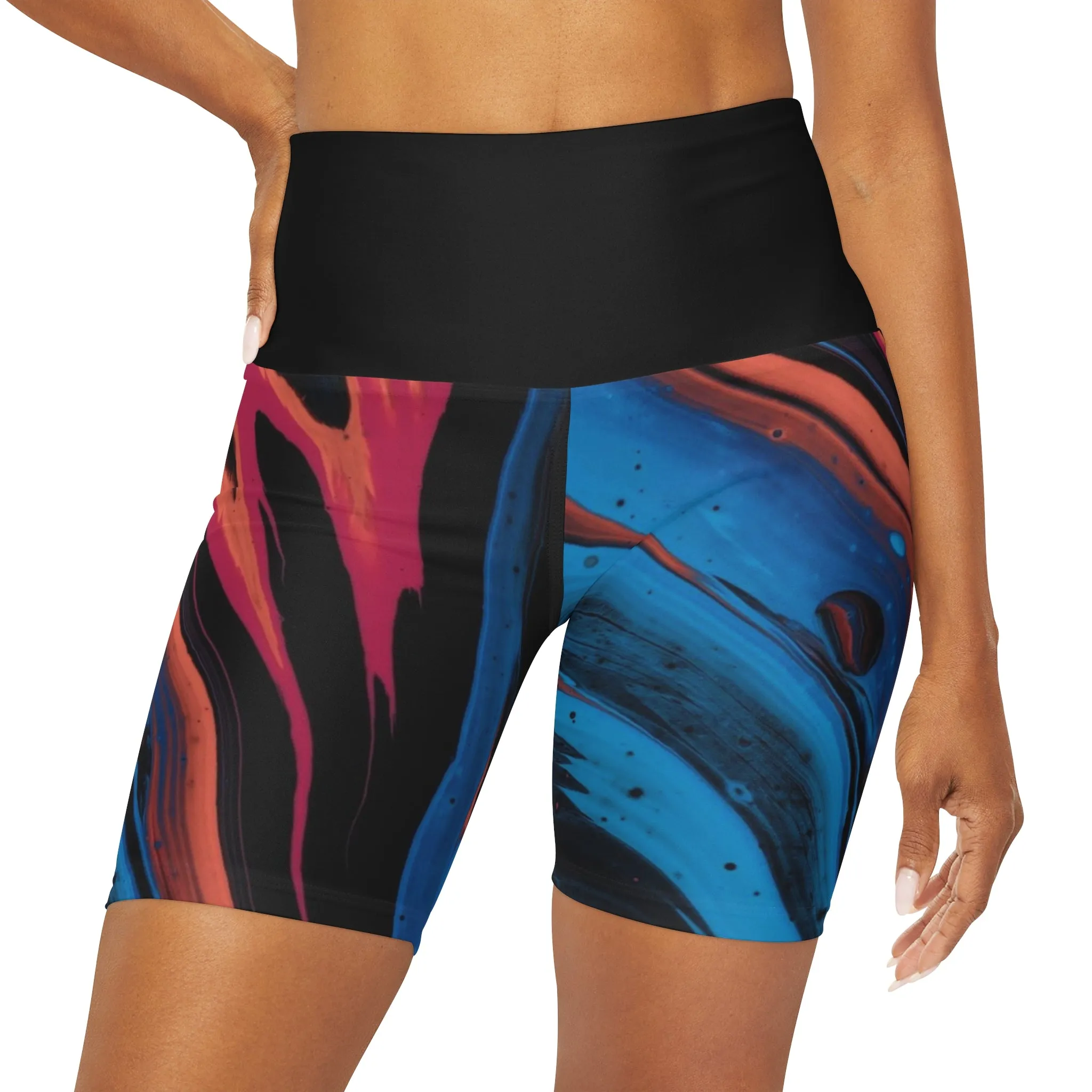 Acrylic Pour High Waisted Yoga Shorts (AOP)