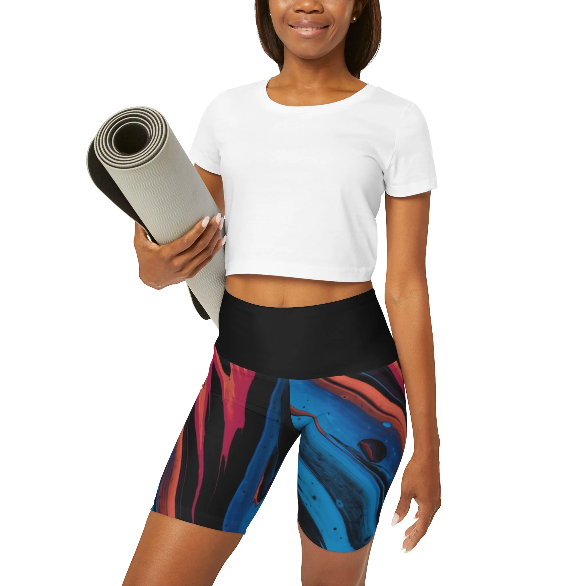 Acrylic Pour High Waisted Yoga Shorts (AOP)