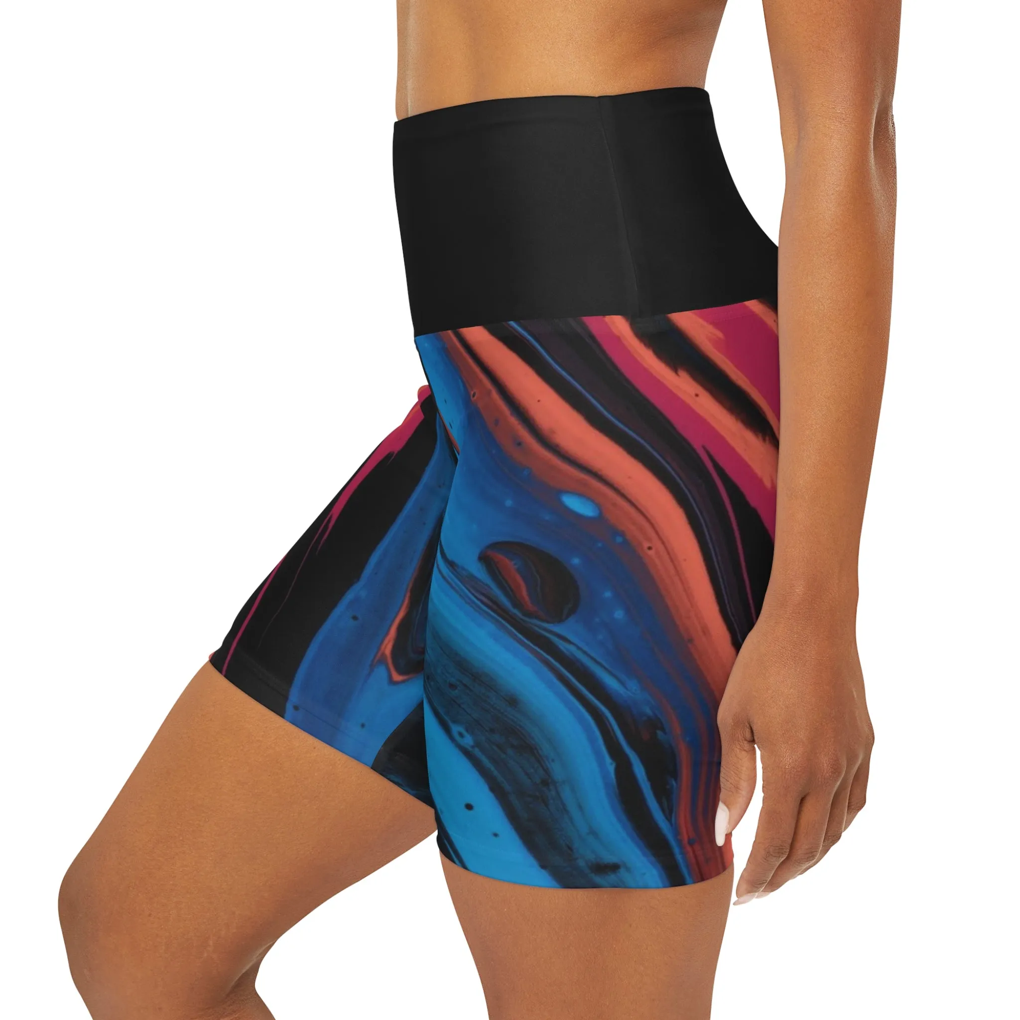 Acrylic Pour High Waisted Yoga Shorts (AOP)