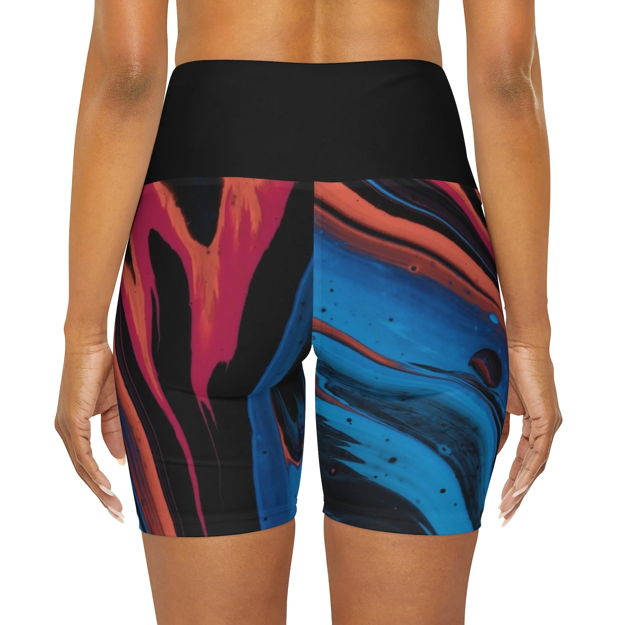 Acrylic Pour High Waisted Yoga Shorts (AOP)