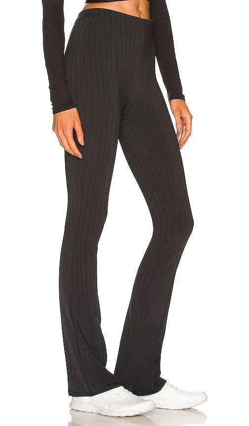 alo High Waist Pinstripe Zip It Flare Legging in Charcoal