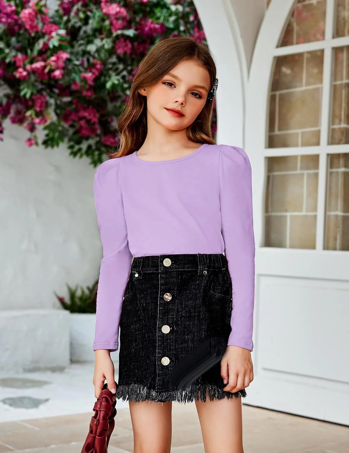 Arshiner Girls Shirts Puff Long Sleeve Shirts Casual Tops