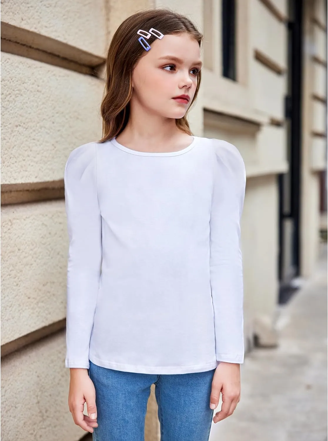 Arshiner Girls Shirts Puff Long Sleeve Shirts Casual Tops