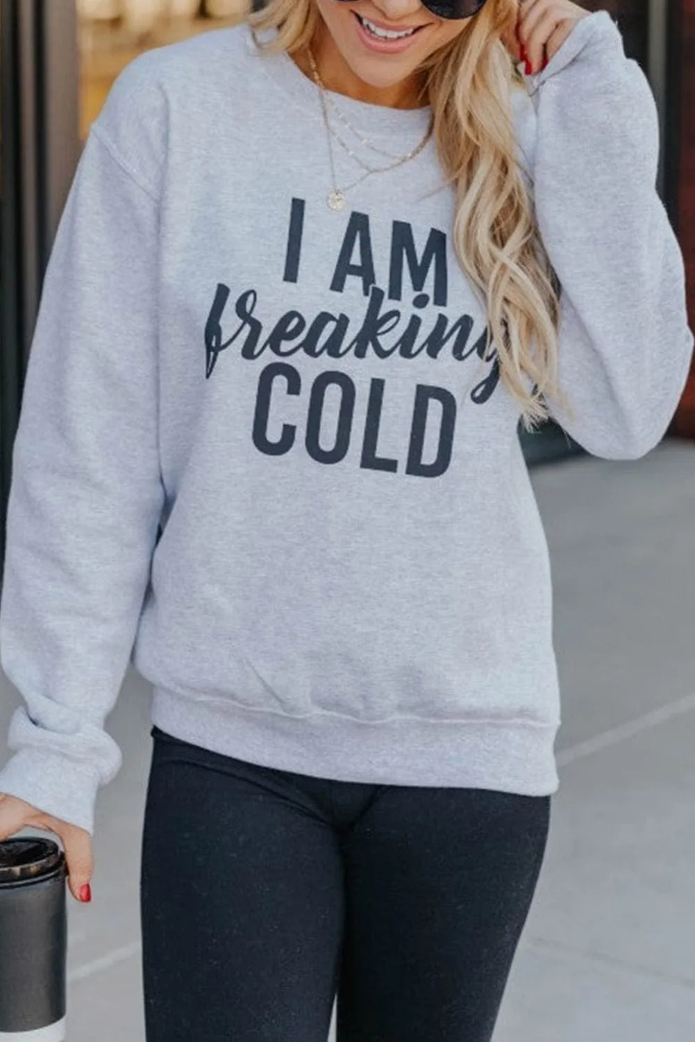 Breaking COLD Gray Letter Graphic Sweatshirt for Fall & Autumn