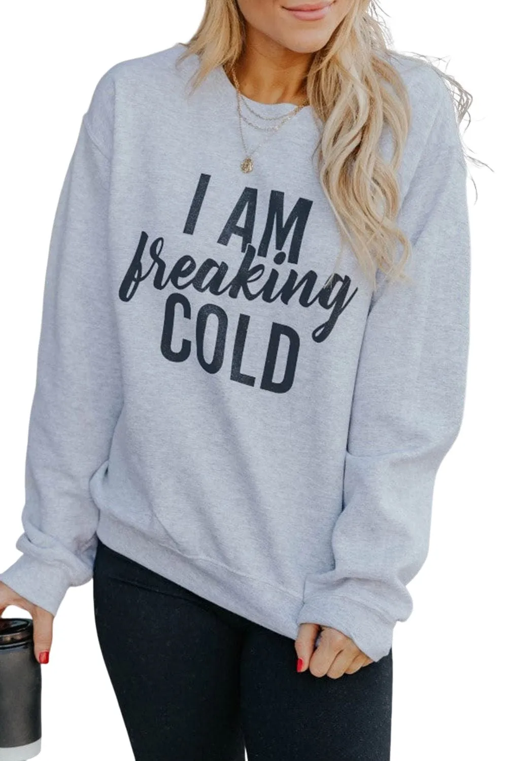 Breaking COLD Gray Letter Graphic Sweatshirt for Fall & Autumn