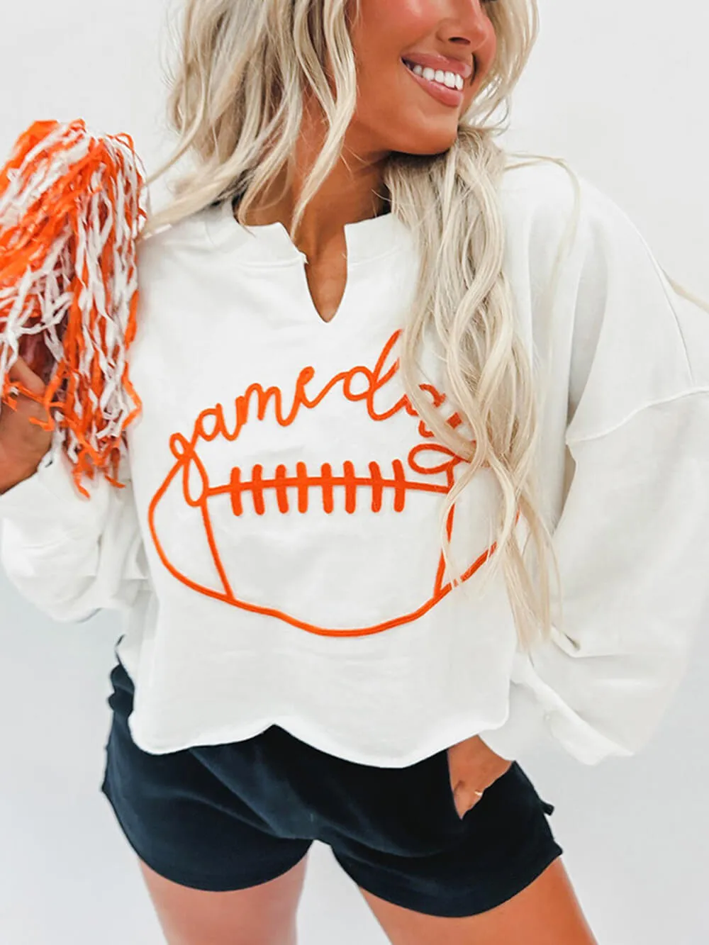 Casual Rugby Letter Embroidered Pullover Sweatshirt