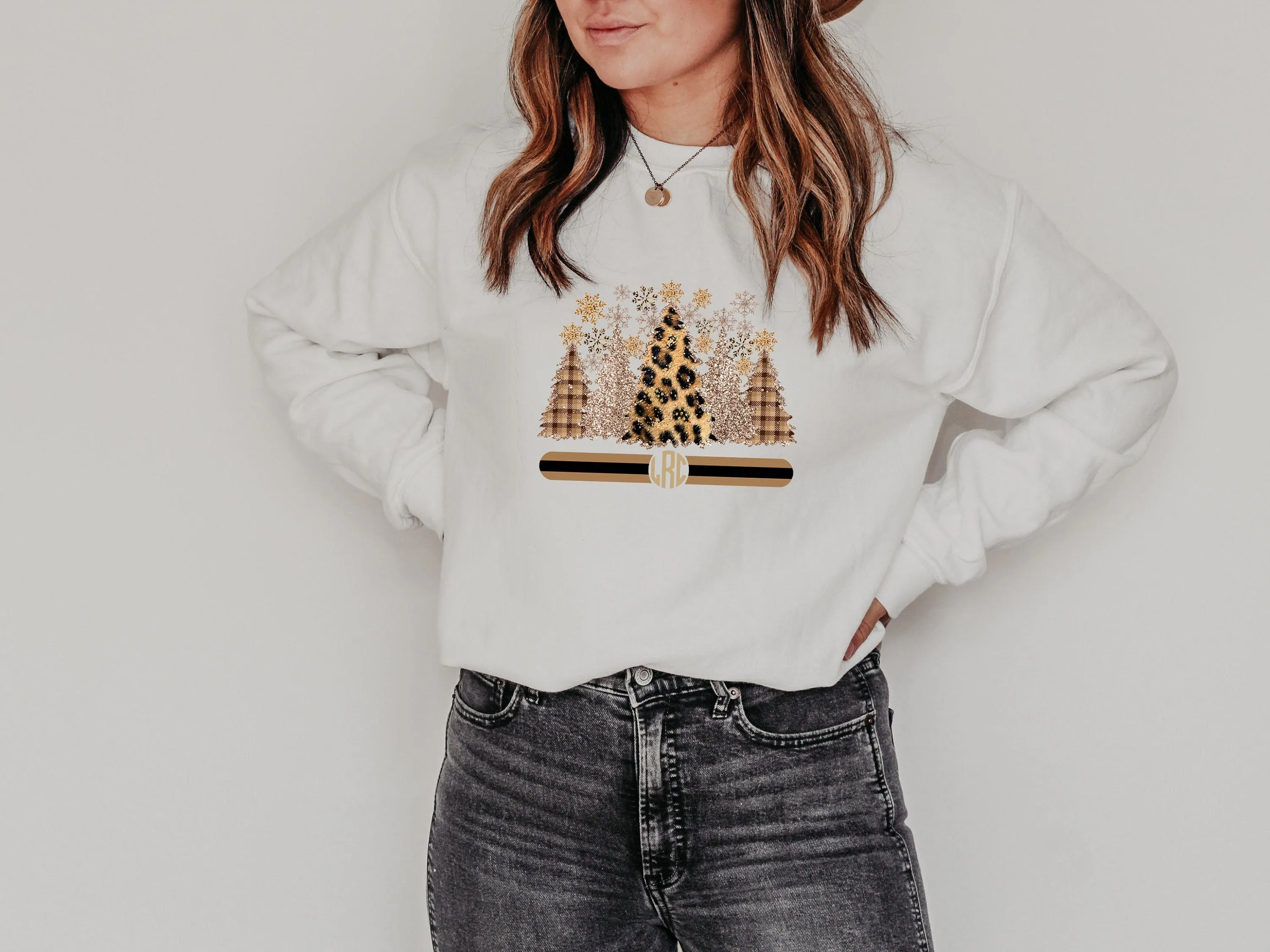 Cheetah Buffalo Plaid Monogram Christmas Sweatshirt