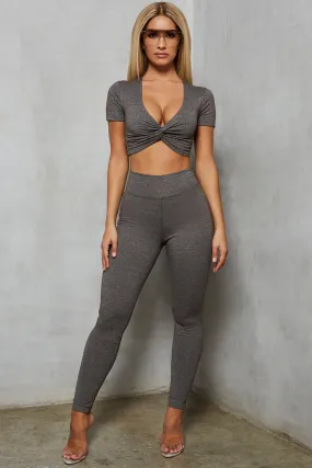 Clean Cut High Waisted Loungewear Leggings in Charcoal