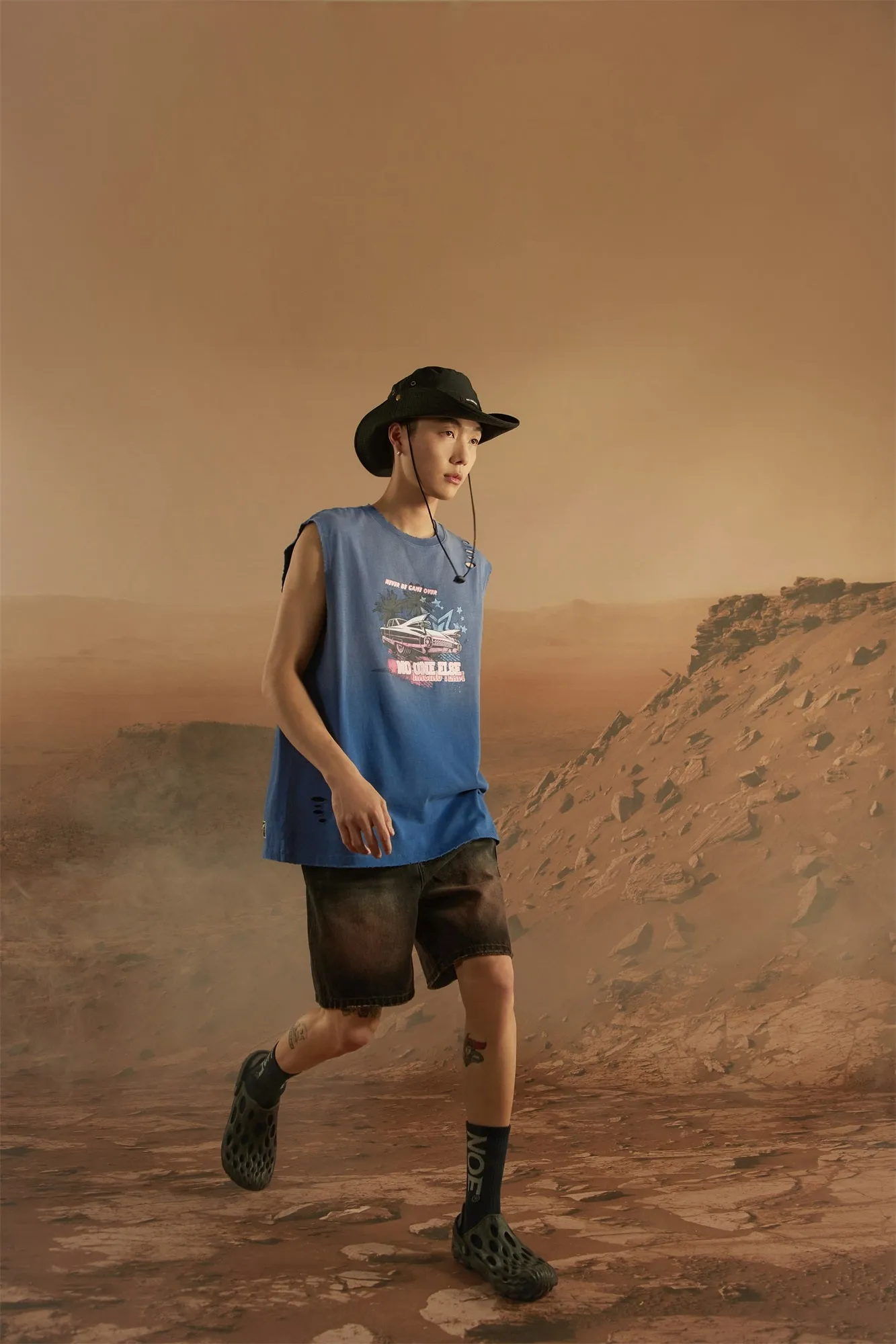 Distressed Printed Car Loose Fit T-Shirt