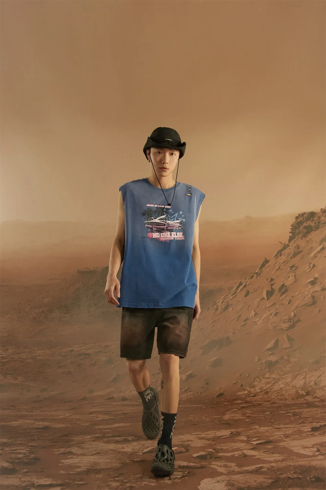 Distressed Printed Car Loose Fit T-Shirt