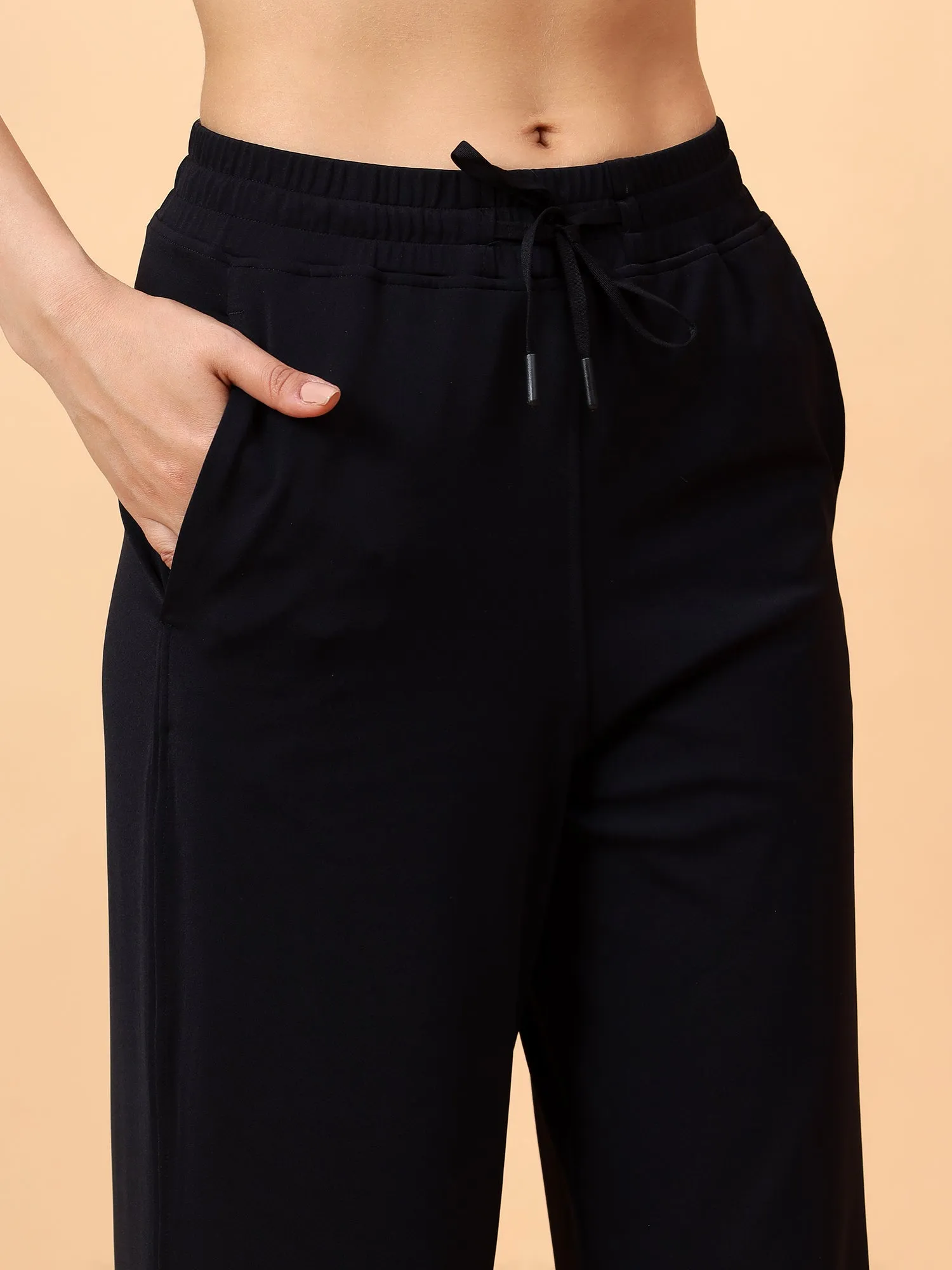 Fitkin Women Black Straight Fit Side Slit Pant