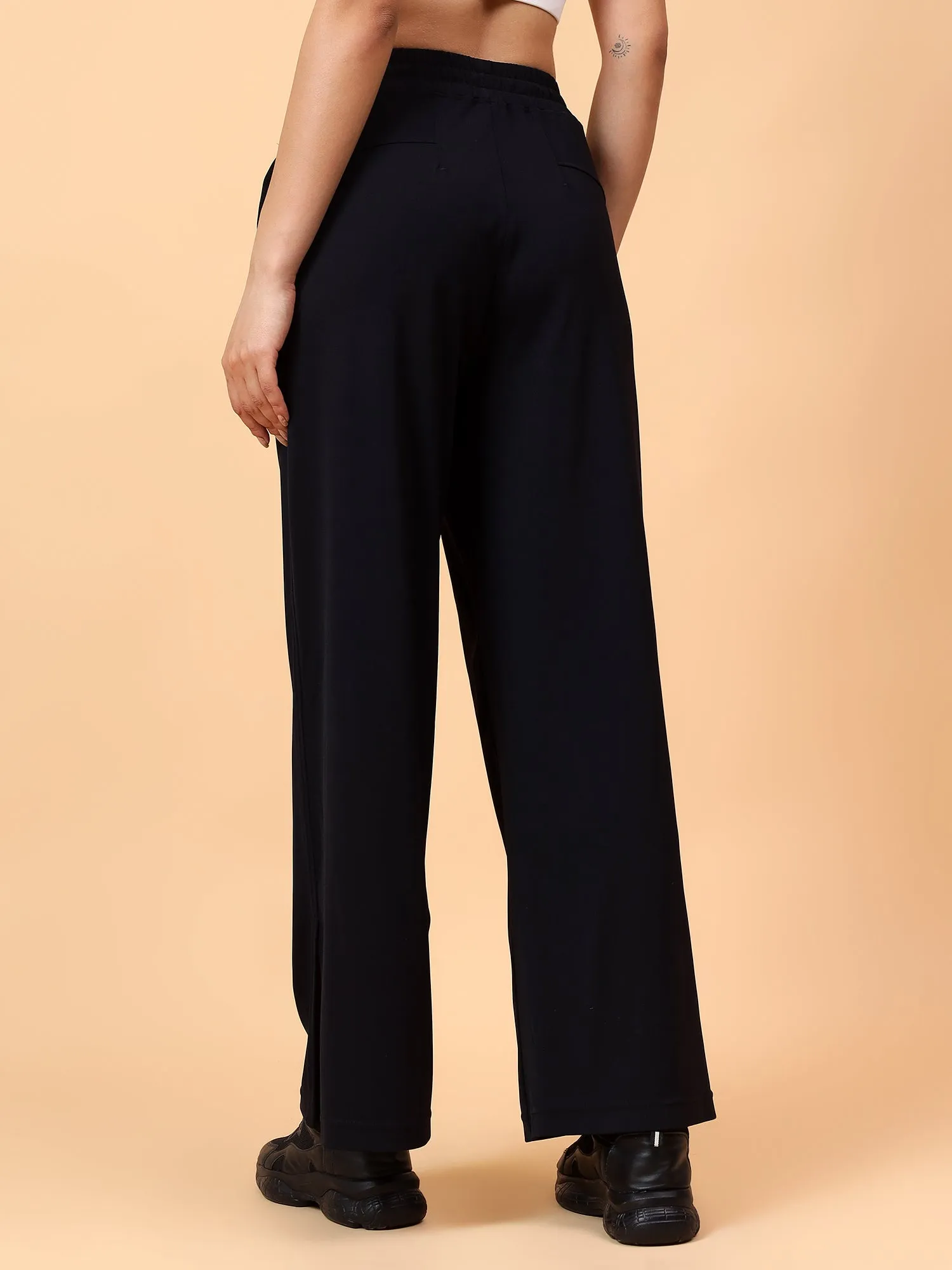Fitkin Women Black Straight Fit Side Slit Pant