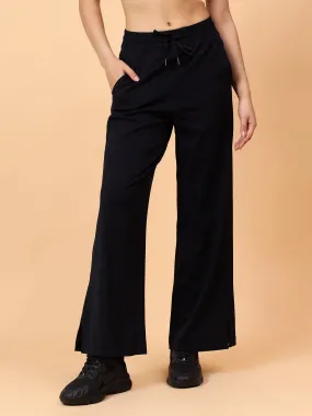 Fitkin Women Black Straight Fit Side Slit Pant