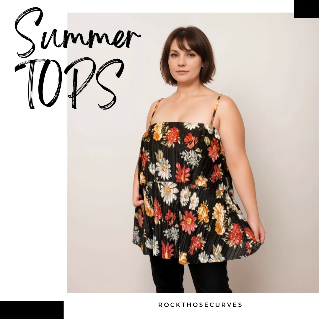 FLORAL PLEATED STRAPPY LAYERED CAMI TOP