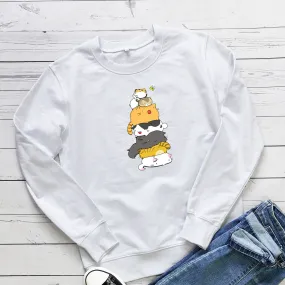 Fun Stacked Cats And Cats Printed Sweatshirts Wholesale Women Clothing