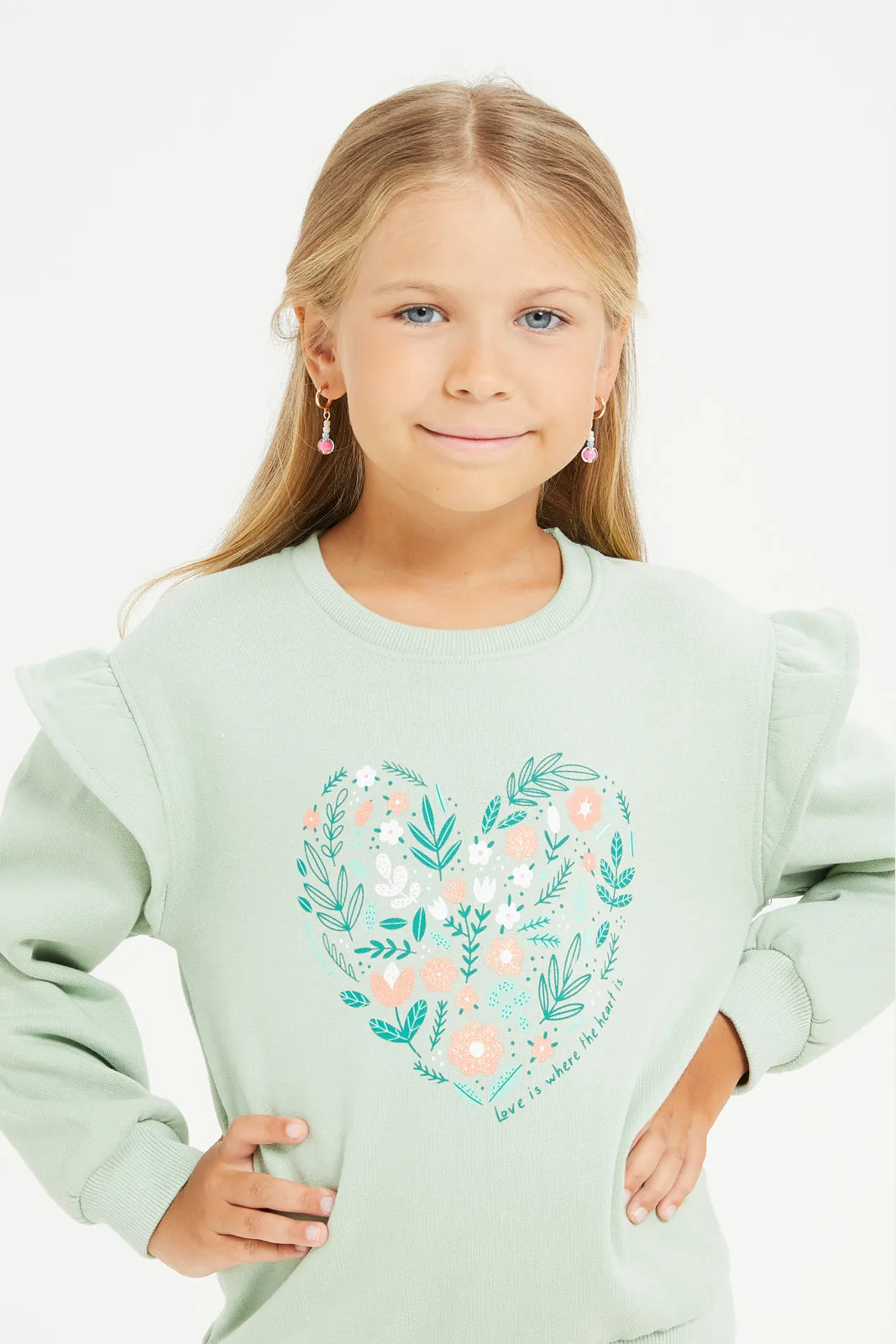 Girls Mint Printed Sweatshirt