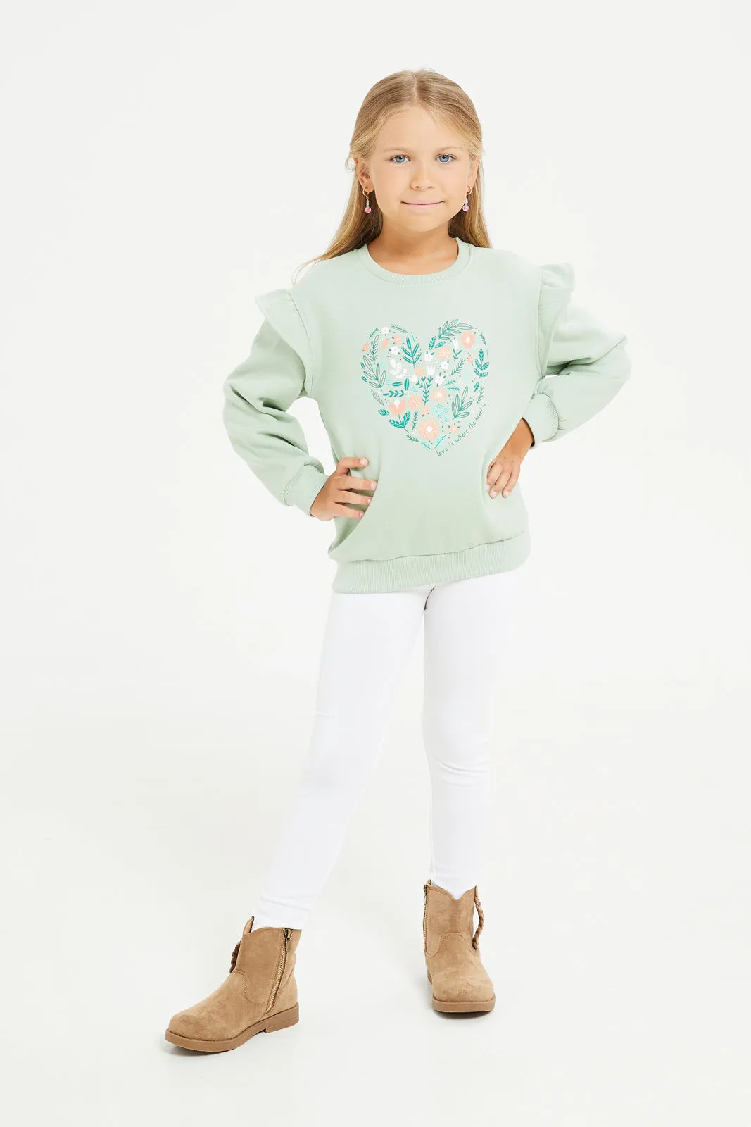 Girls Mint Printed Sweatshirt