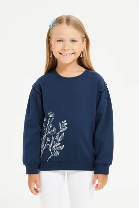 Girls Navy Printed Sweatshirt
