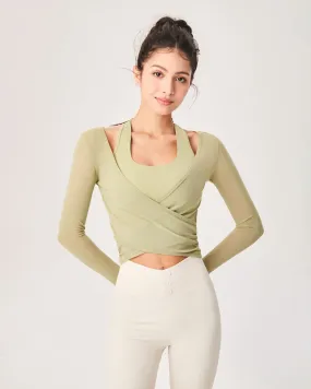 Green Surplice Long Sleeve Top