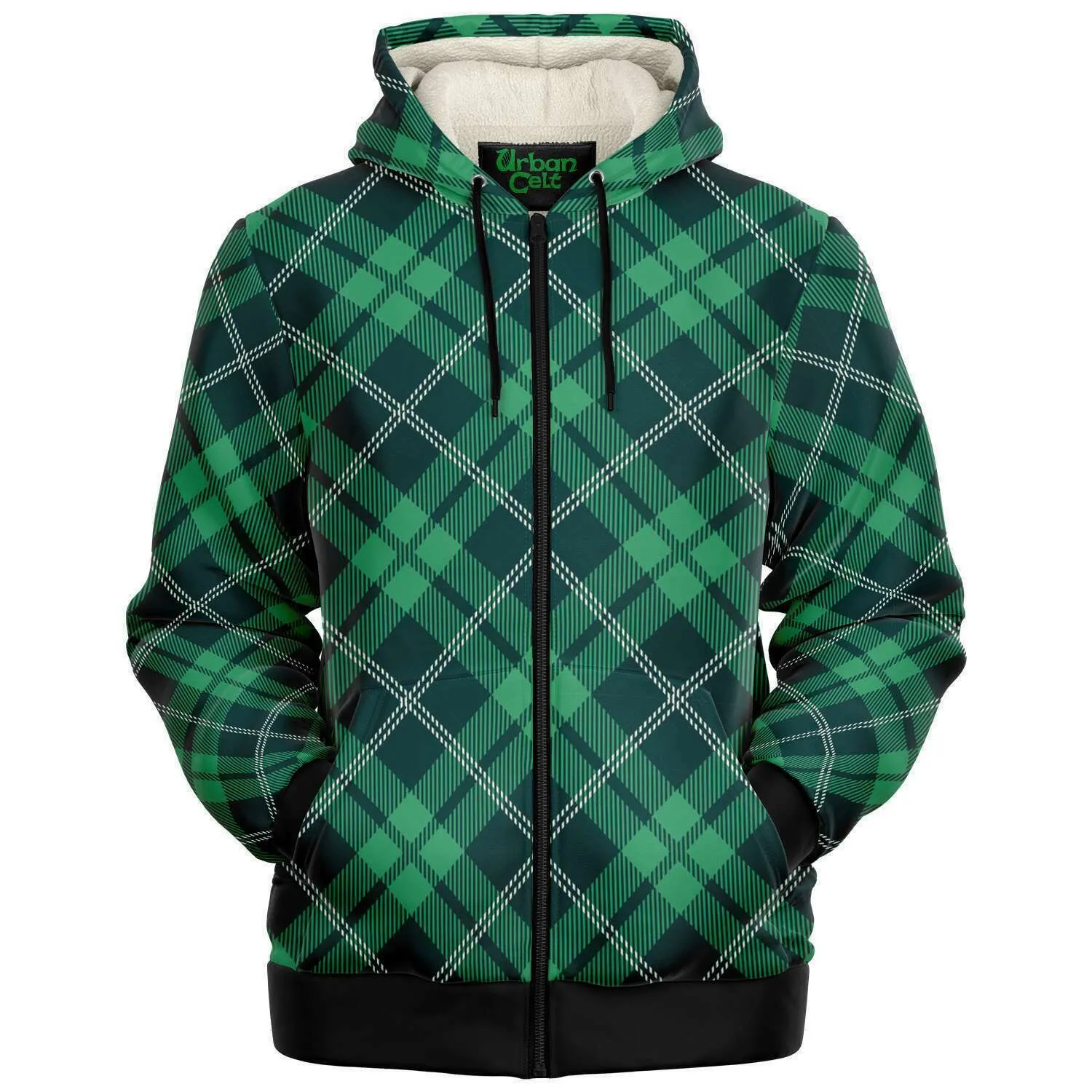 Green Tartan Fleece Lined Zip Hoodie