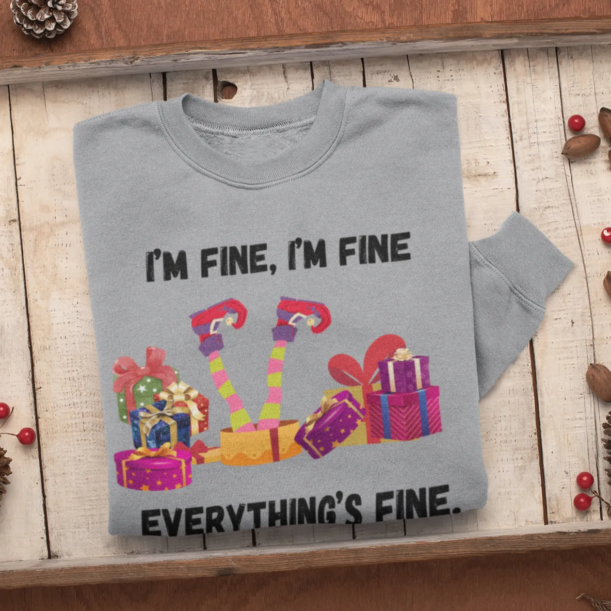 I'm Fine This Is Fine Everything Is Fine Sweatshirt, Christmas Lights Sweatshirt, Anxiety Gift For Xmas, Holiday Gift, Introverts Xmas Gift
