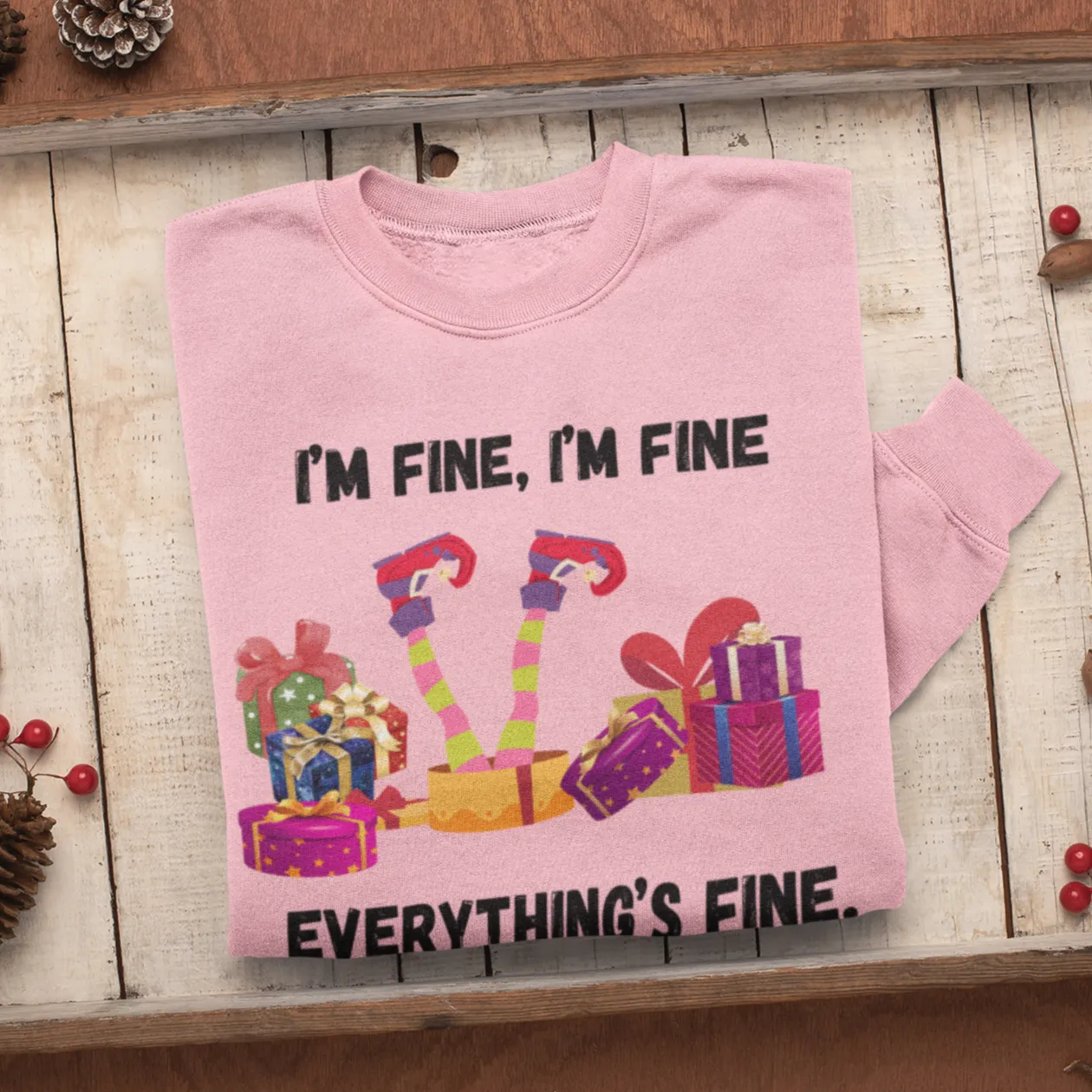 I'm Fine This Is Fine Everything Is Fine Sweatshirt, Christmas Lights Sweatshirt, Anxiety Gift For Xmas, Holiday Gift, Introverts Xmas Gift