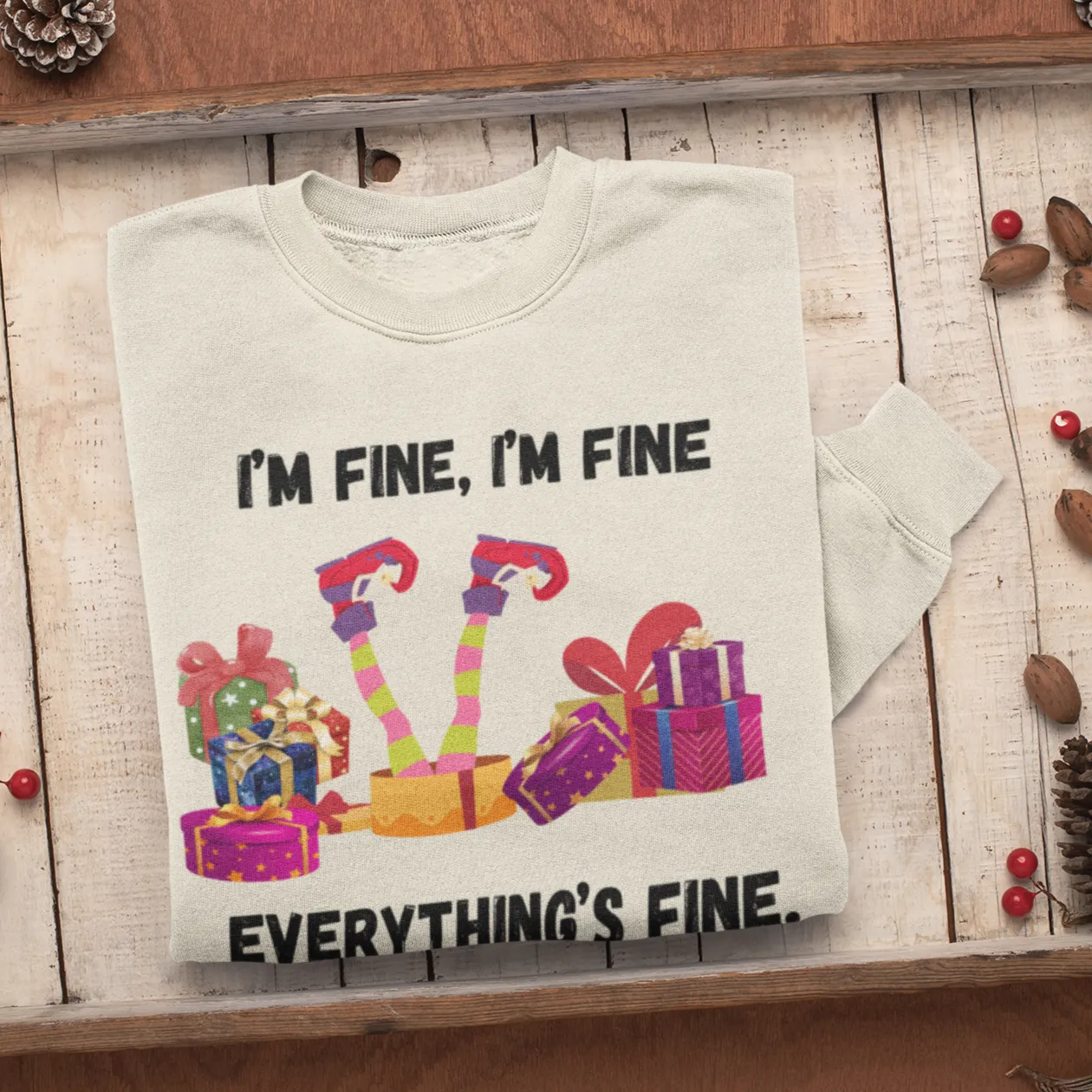 I'm Fine This Is Fine Everything Is Fine Sweatshirt, Christmas Lights Sweatshirt, Anxiety Gift For Xmas, Holiday Gift, Introverts Xmas Gift