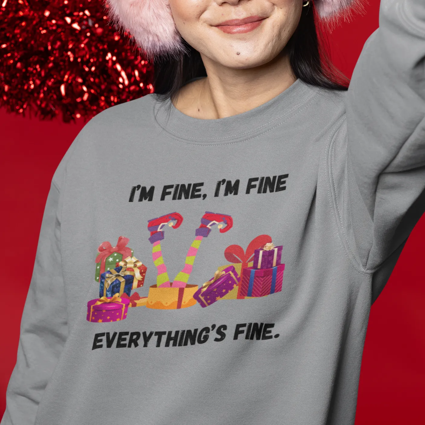 I'm Fine This Is Fine Everything Is Fine Sweatshirt, Christmas Lights Sweatshirt, Anxiety Gift For Xmas, Holiday Gift, Introverts Xmas Gift