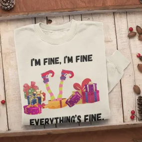 I'm Fine This Is Fine Everything Is Fine Sweatshirt, Christmas Lights Sweatshirt, Anxiety Gift For Xmas, Holiday Gift, Introverts Xmas Gift