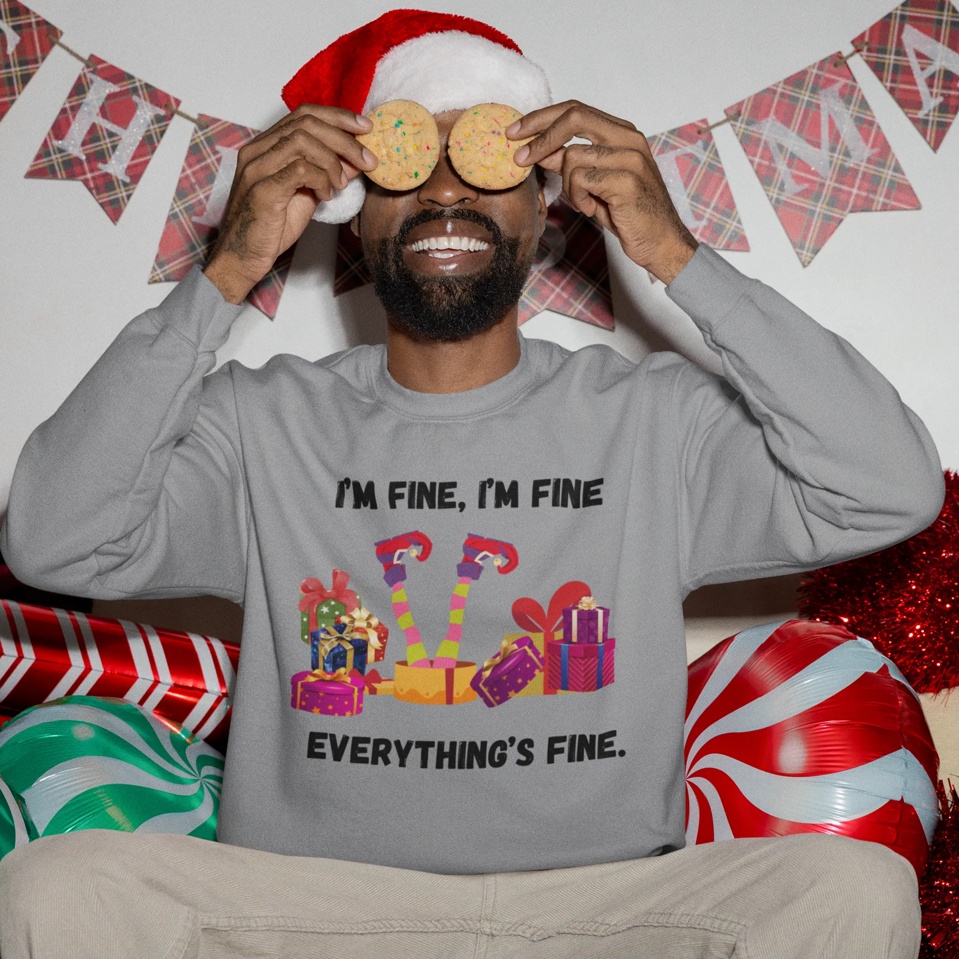 I'm Fine This Is Fine Everything Is Fine Sweatshirt, Christmas Lights Sweatshirt, Anxiety Gift For Xmas, Holiday Gift, Introverts Xmas Gift