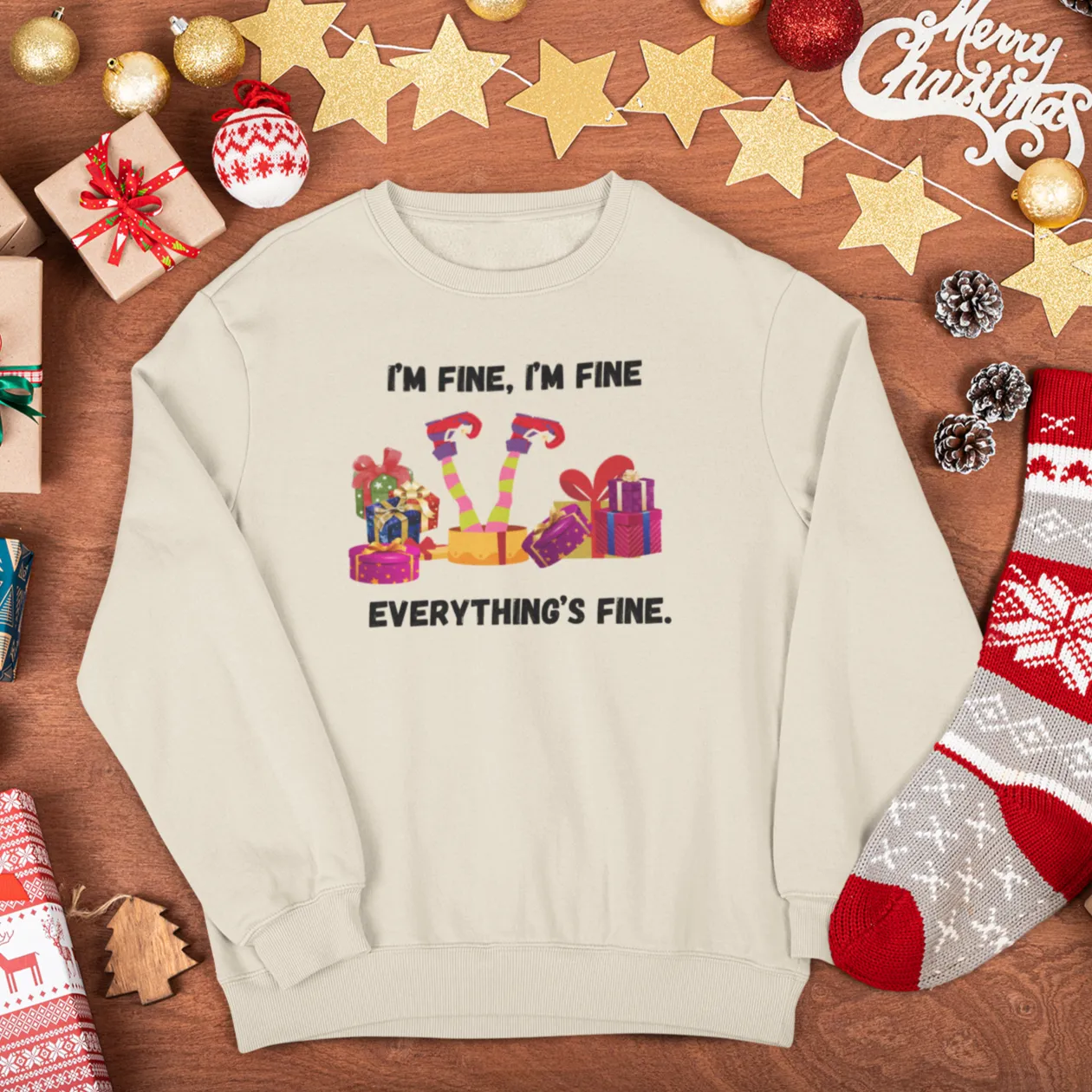 I'm Fine This Is Fine Everything Is Fine Sweatshirt, Christmas Lights Sweatshirt, Anxiety Gift For Xmas, Holiday Gift, Introverts Xmas Gift