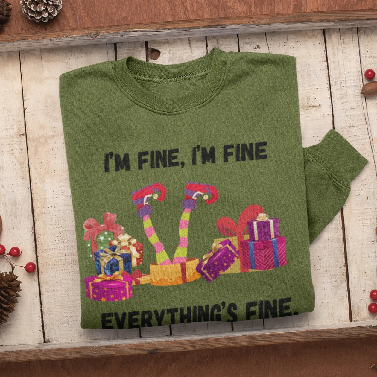 I'm Fine This Is Fine Everything Is Fine Sweatshirt, Christmas Lights Sweatshirt, Anxiety Gift For Xmas, Holiday Gift, Introverts Xmas Gift