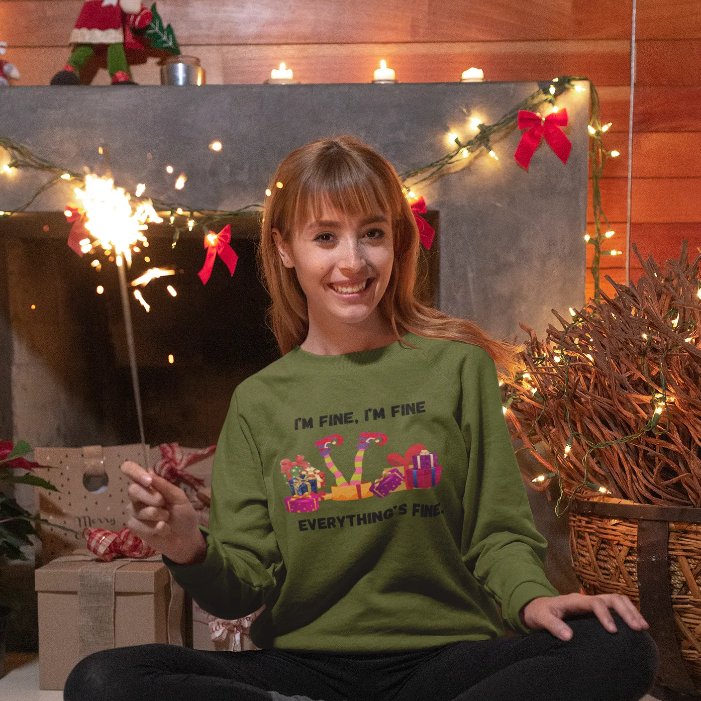 I'm Fine This Is Fine Everything Is Fine Sweatshirt, Christmas Lights Sweatshirt, Anxiety Gift For Xmas, Holiday Gift, Introverts Xmas Gift