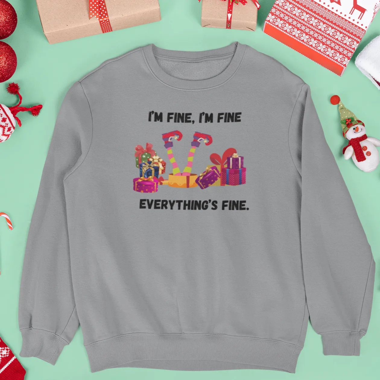 I'm Fine This Is Fine Everything Is Fine Sweatshirt, Christmas Lights Sweatshirt, Anxiety Gift For Xmas, Holiday Gift, Introverts Xmas Gift