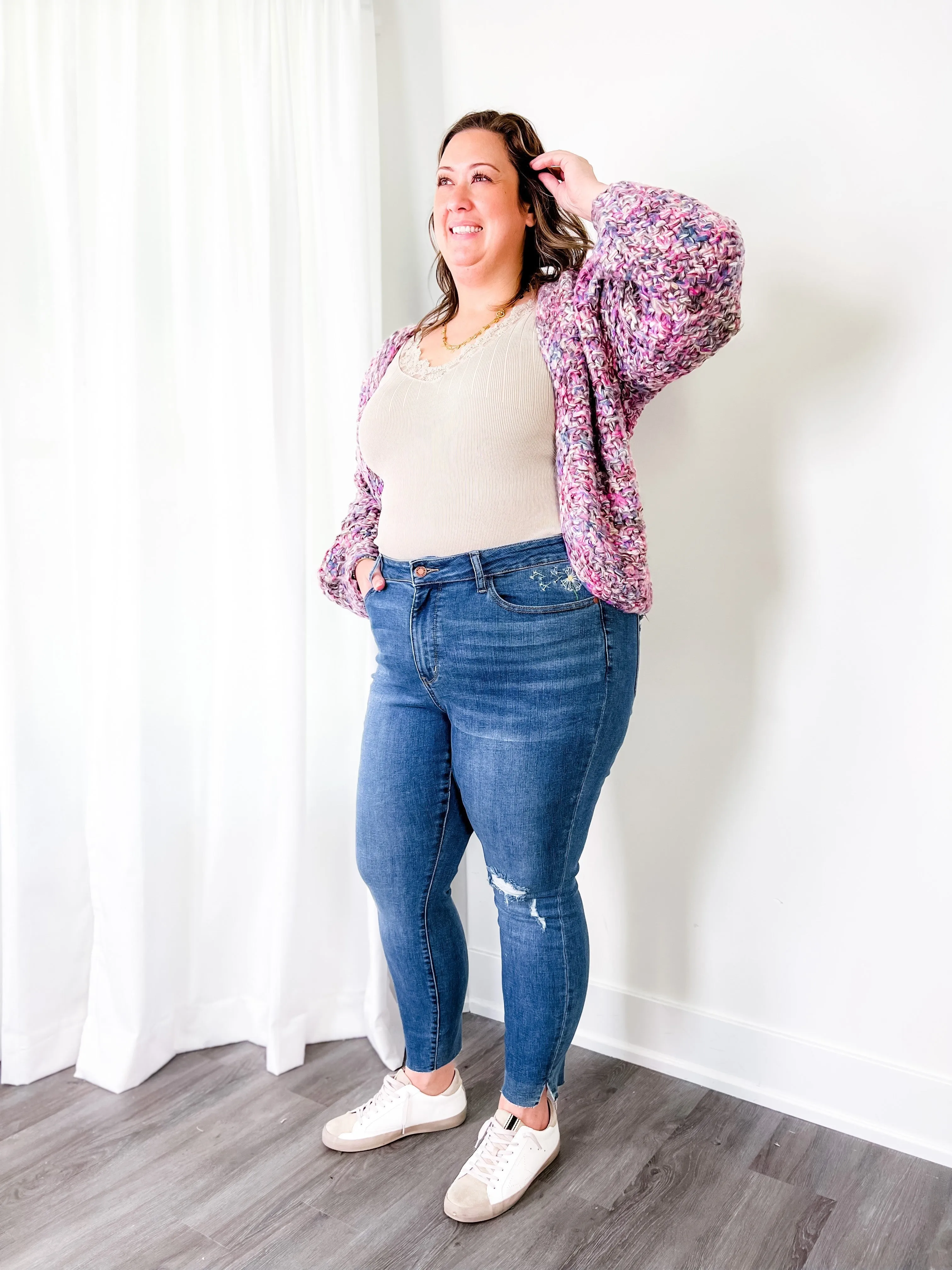 Judy Blue Medium Wash High Waisted Dandelion Embroidered Skinny Jeans