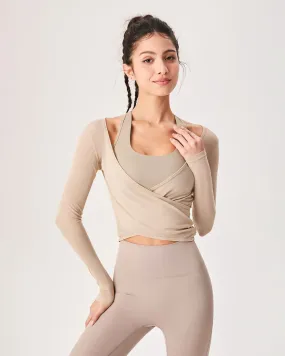 Khaki Surplice Long Sleeve Top