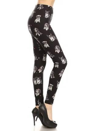 Leggings Depot LDR-R925W DOGS ON BLACK One Size Full Length Leggings