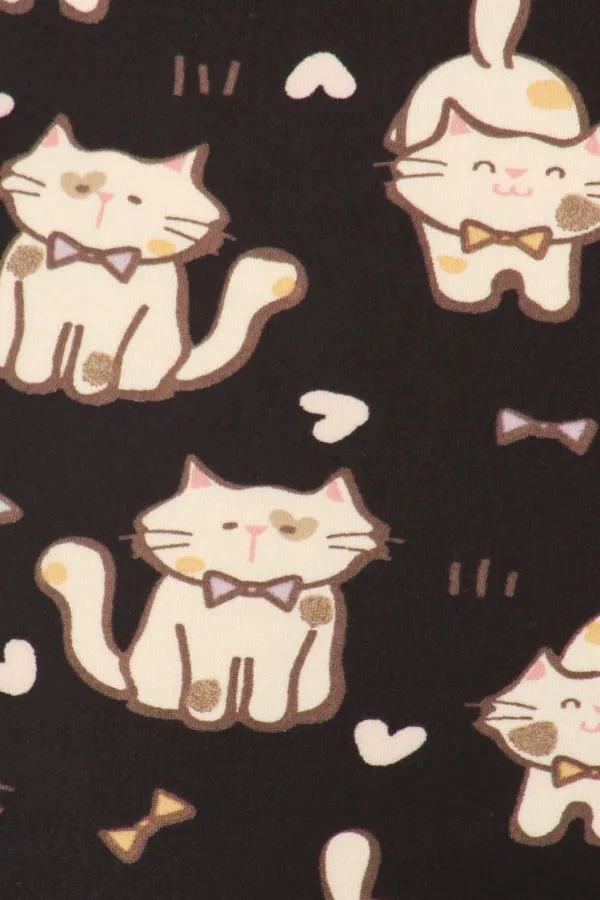 Leggings Depot LDR-S503W CATS ON BLACK One Size Full Length Leggings