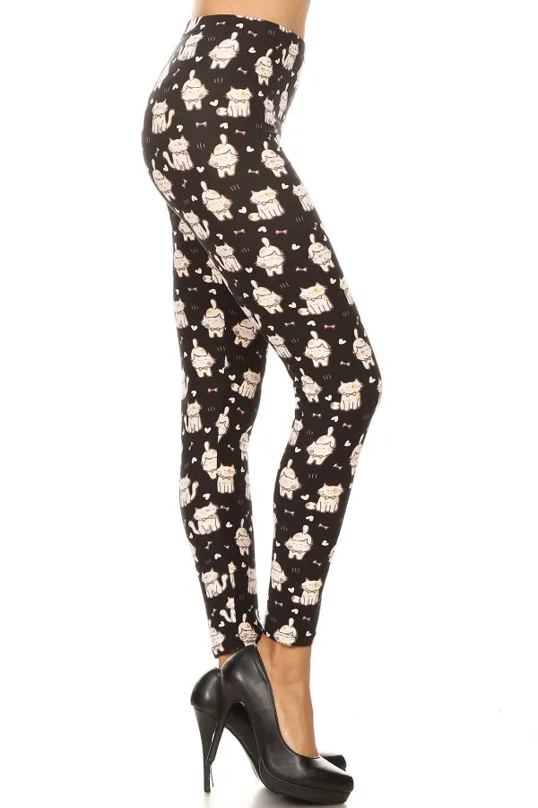 Leggings Depot LDR-S503W CATS ON BLACK One Size Full Length Leggings